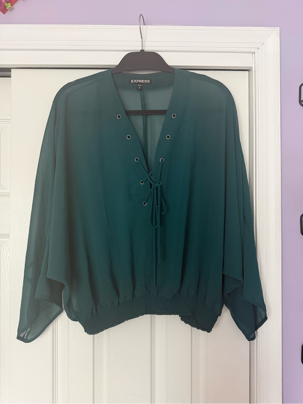 Express Deep Teal Lace-Up Blouson Top